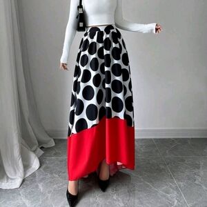 Women's Large Polka Dot Solid Color Patchwork A-Line Skirt Maxi Women Outfit